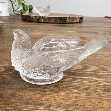 Set of 2 Glass Bird w Berry Salt Cellar Dishes