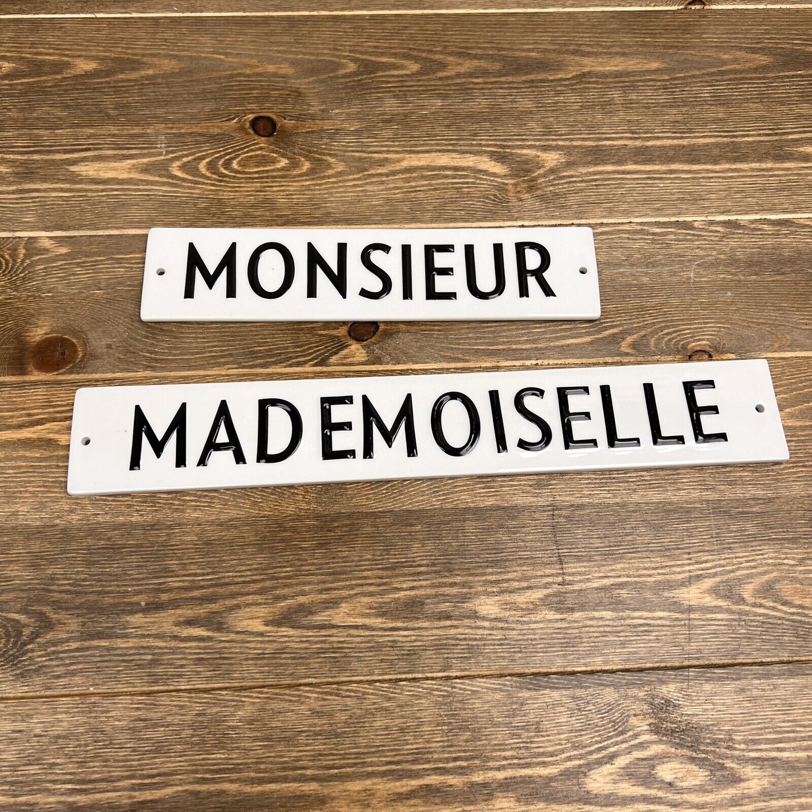 Wall Decor Ceramic Sign By Rosanna White W/ Black Letters Monsieur & Mademoisell