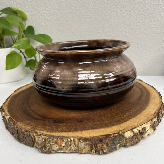 Vintage Signed Brown Ombre Drip Glaze Pottery  Pot Signed 1981