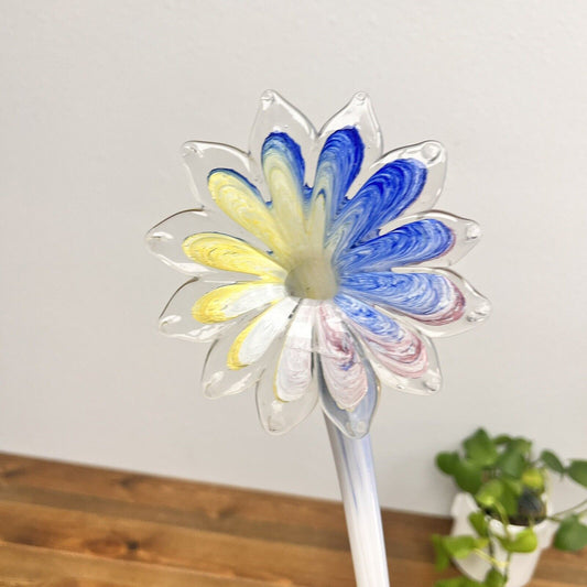 Beautiful Italian Murano Art Glass Flower 12 Petals Blue Pink Yellow White 20"