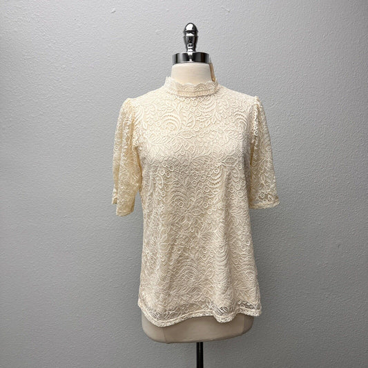 Adiva Lace Mock Neck Short Sleeve Top M New with Tags