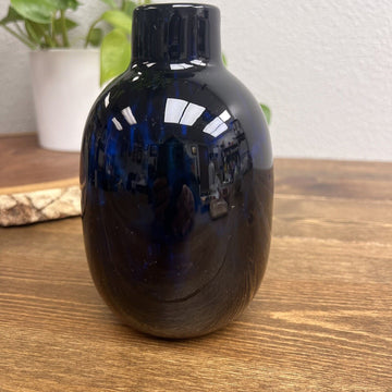 Cobalt Blue Black Spotted Glass Vase Jozefina  Krosno Poland Vintage