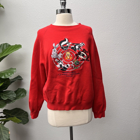 Vintage 90s Warner Bros Classic Cartoons Sweatshirt Large Red VTG Sweater XS