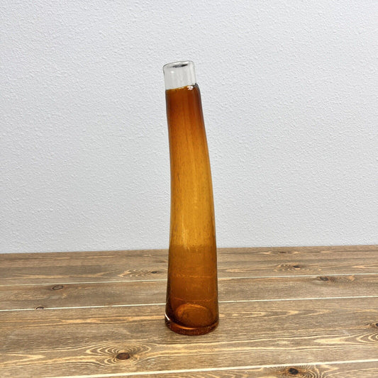 Orange Amber Blown Glass Bent Bubble Glass Vase 15" Tall