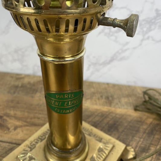 Vintage ORIENT EXPRESS Paris Istanbul 9” Brass Table Desk Train Lamp Claw Feet