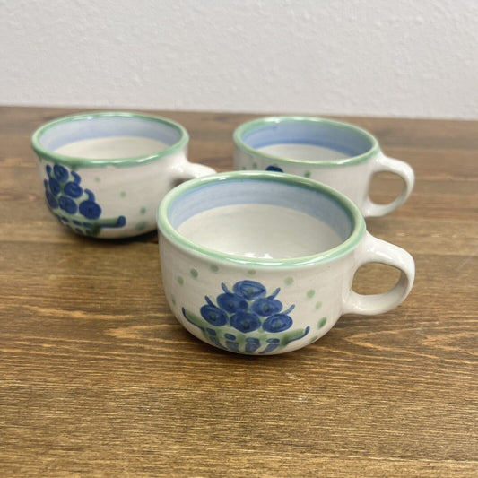 Set of 3 M. A. Hadley Pottery Blueberry Bouquet Tea Cups - Excellent-Hand Paint