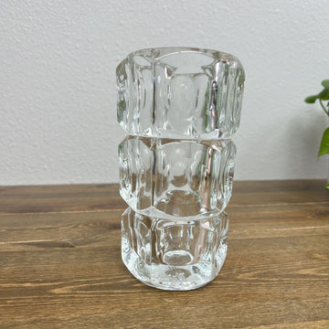 Vintage MCM Elements Crystal Art Glass Vase Czech Republic Cubist Style