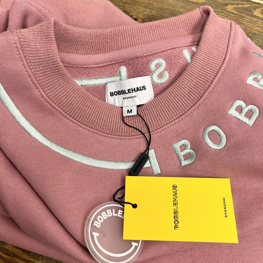 NWT BOBBLEHAUS Signature Cotton Crew Neck Sweatshirt Sweater Stitch Pink Sz M