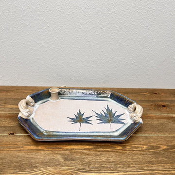 Hand Made Ceramic Platter Tray Signed By Pearsall Maple Leaves Blue