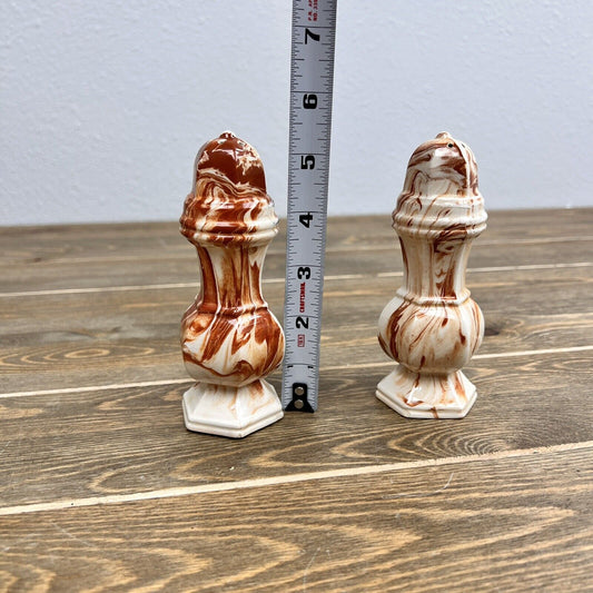 Vintage Alaska Clay By Carol Salt & Pepper Shakers Cream & Brown Marble Swirl