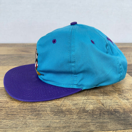 VINTAGE Walt Disney Mickey Mouse Unlimited Snapback Hat Purple Blue Front Patch