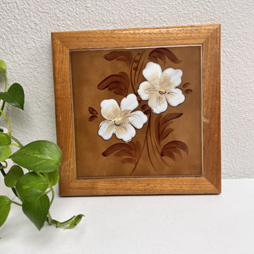 Vintage Woodcraft by DIRK KOA Wood Honolulu Hawaii Hanging Wall Art Floral Tile