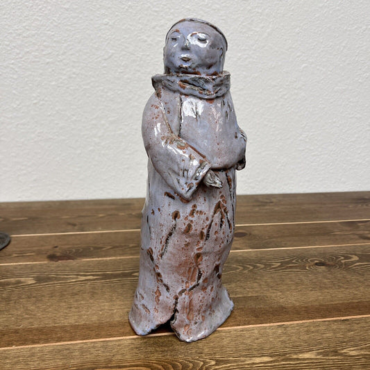 Vintage Monk Art Sculpture Heavy Clay Hand Made Signed By Allen 1967