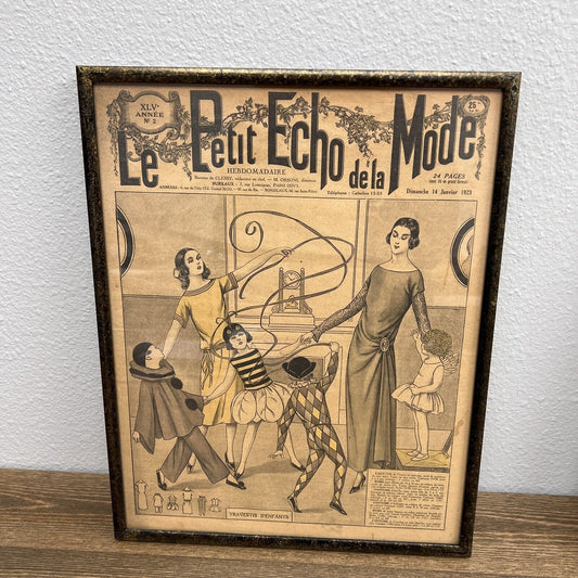 Original 1933 & 1923 Le Petit Echo de la Mode French Magazine Print in Frame