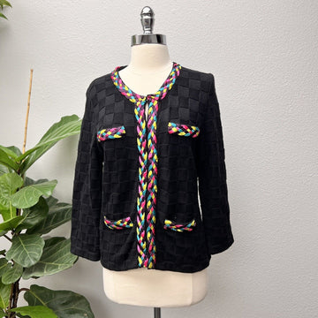 Michael Simon Multicolor Braid Basketweave Cardigan Sweater Black Size M