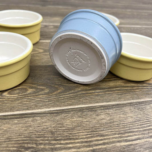 Set of  5 Cermer Ceramic Ramekins/Custard Cups Dish 4 oz Yellow & Blue