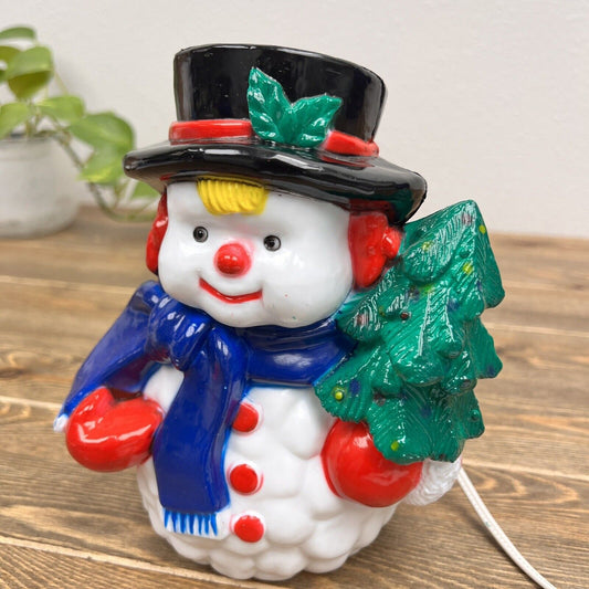 Vintage Hard Plastic Lighted Snowman Blowmold 71/2" Tall