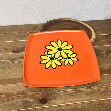 Orange Tray  With Yellow Daisy Flower Power 12”  BOHO 60s Retro