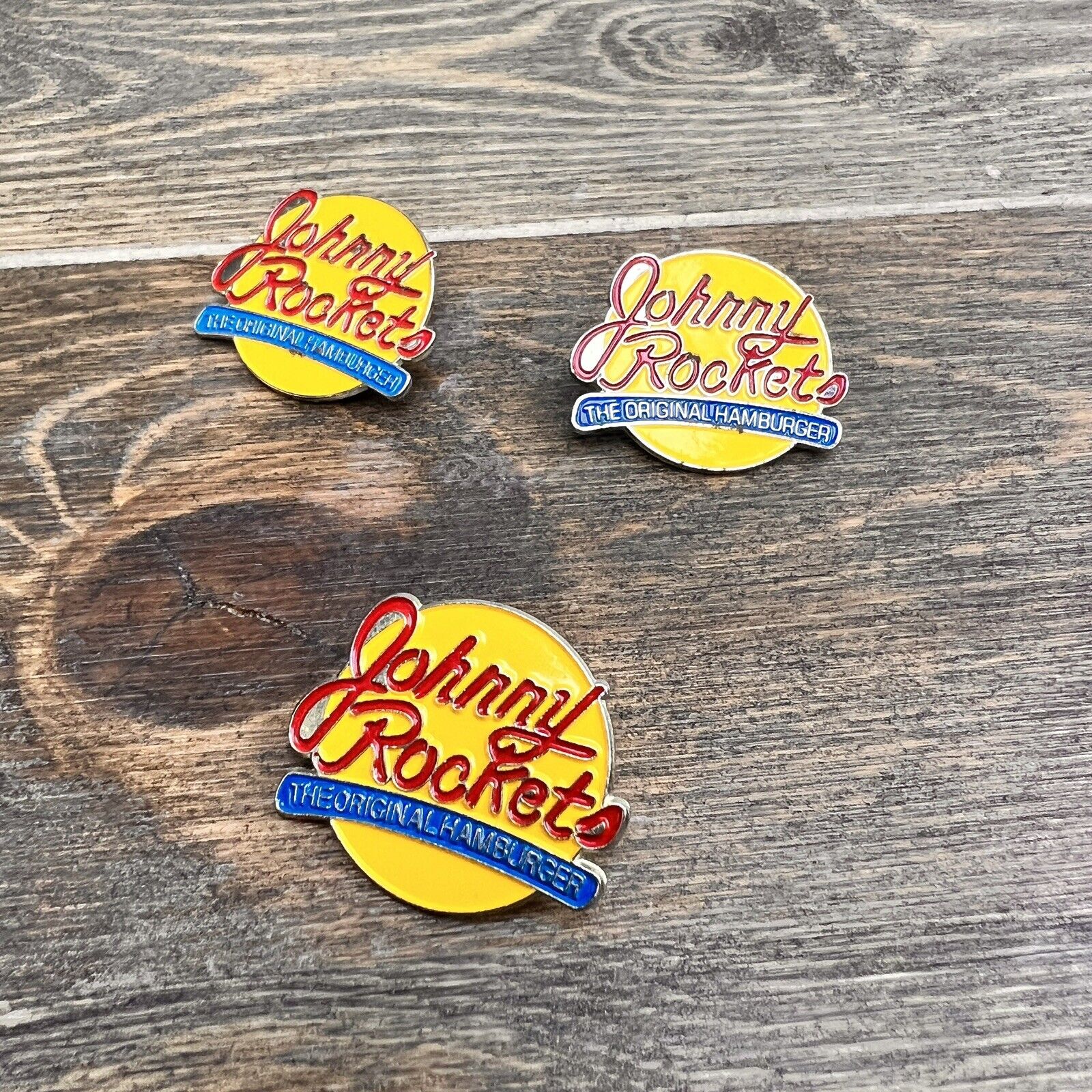 Vintage Lapel Pin: Johnny Rockets - The Original Hamburgers Set Of 3