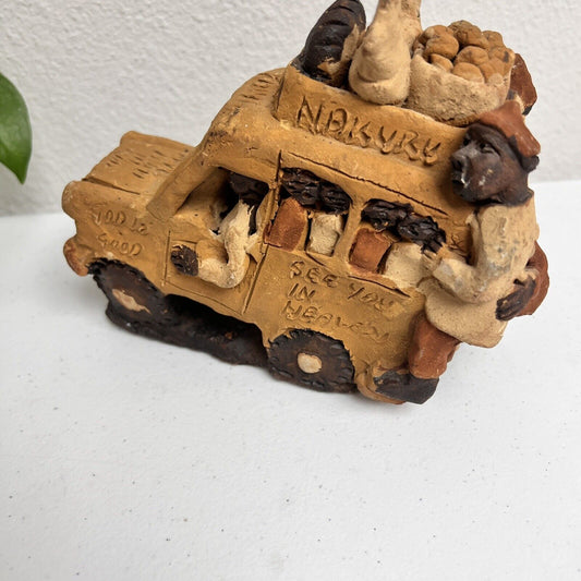 Vtg African Bus Sculpture Kenya Men Primitive Art Nairobi Truck Clay Pottery