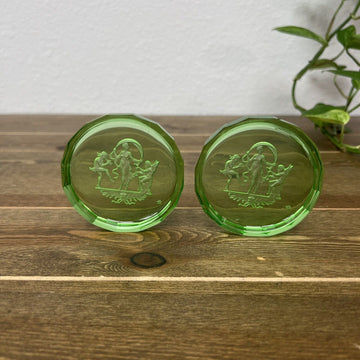 Vintage Heinrich Hoffmann Green Crystal Glass Bar Cocktail Coasters 2