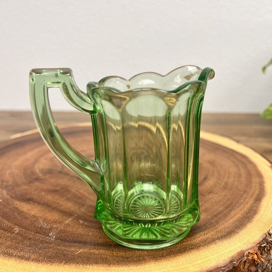 Green Vaseline Depression Era Glass Creamer Pitcher Uranium Glows UV