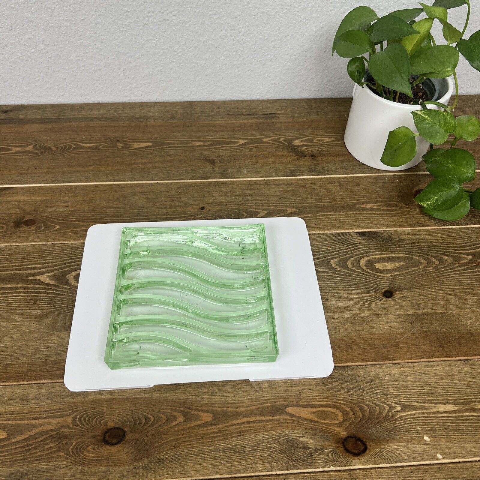 Green Art Glass Olive Serving Tray Vintage