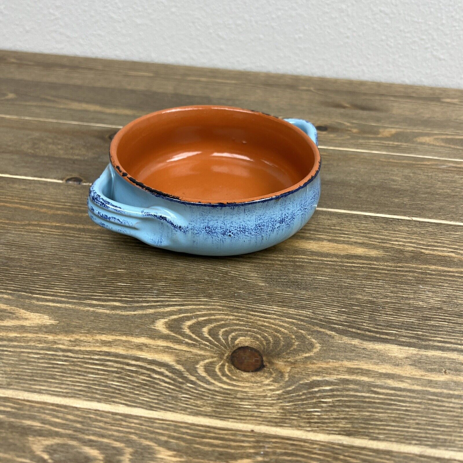 De Silva Pottery Terra Cotta Pottery Glazed Soup Bowl Made in Italy BLUE/orange