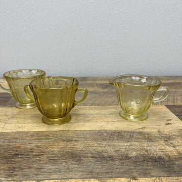 Federal Amber/Yellow Depression Glass Madrid Style Cream and Sugar Vintage Set 3