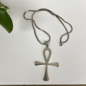 Vintage Taxco Mexico 925 Sterling Silver Ankh Egyptian Pendant & Chain Signed