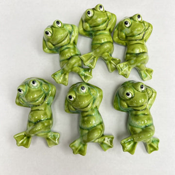 Vintage Duncan Style Ceramics Frog Laying On Back Relaxing Set Of 6