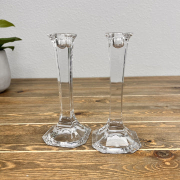 Crystal Candle Holders Clear Glass Set of 2