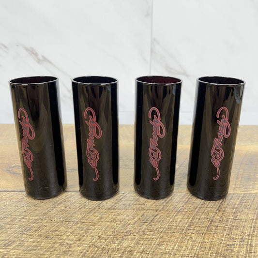 Lot of 4 DON ED HARDY Designs  Black Glasses Short Tumblers