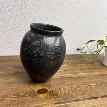 Vintage Oaxaca Black Clay Vase Home Decor