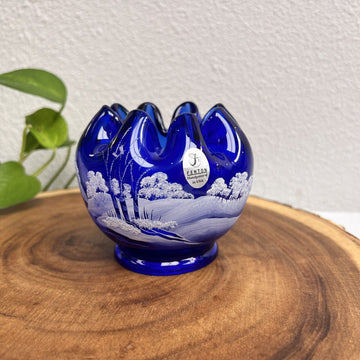 Fenton Cobalt Blue Rose Bowl Winter Scene