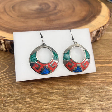 Vintage Estate Signed Alpaca MEXICO Inlaid Earrings