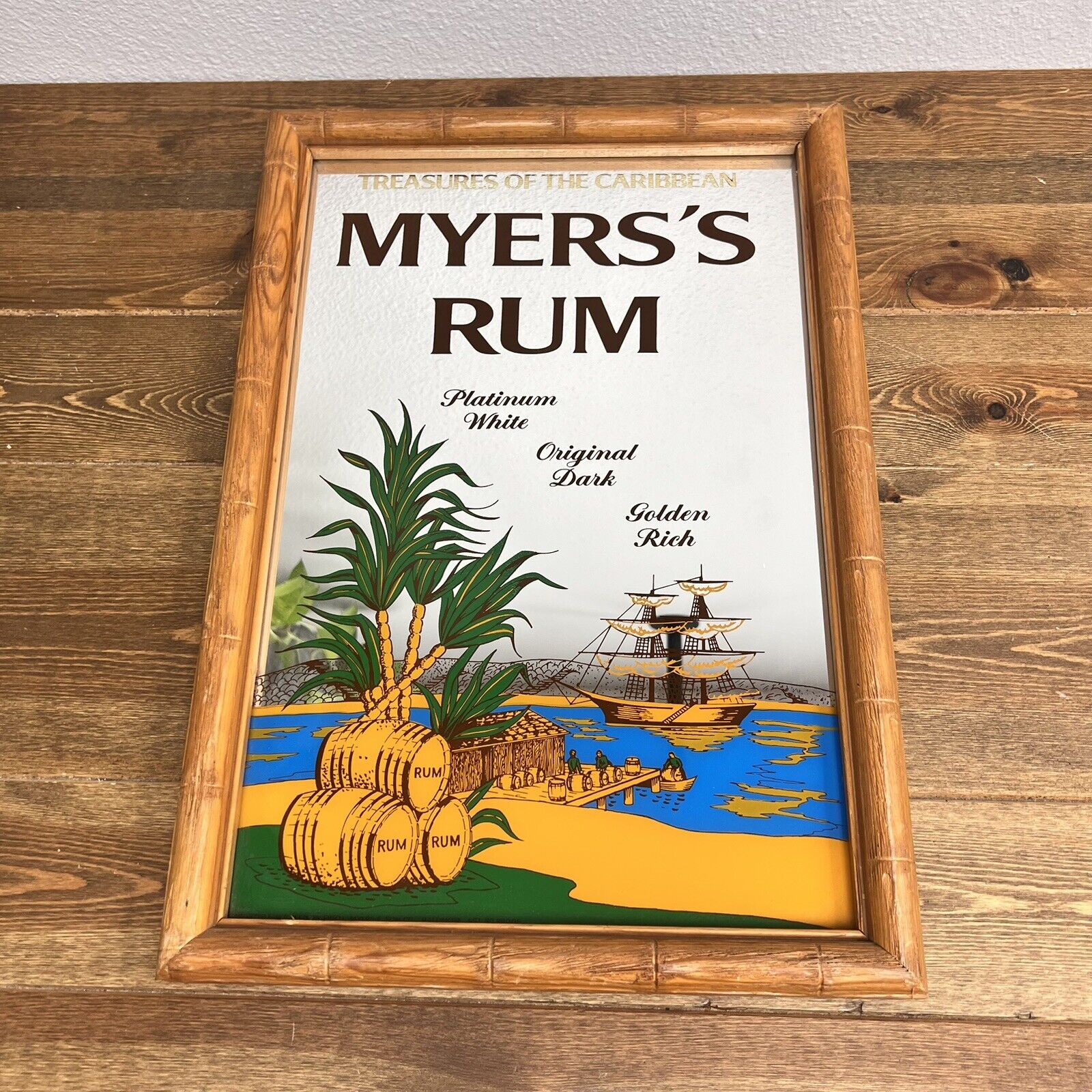 Vtg Myers's Rum Mirror Sign Tiki Bar Lounge Mancave Decor Ship Tropical Beach