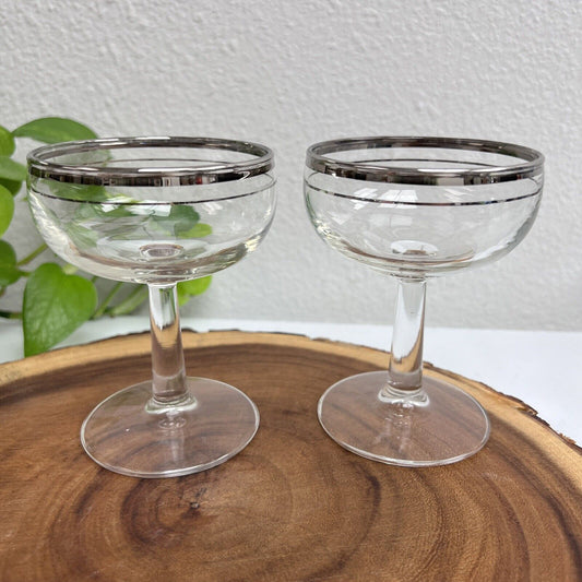 Silver Rim Champagne Glasses Silver Rimmed Retro Dorothy  Set 4 Vintage