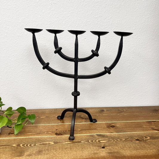 Large Brutalist Wrought Iron 5-Arm Candleholder