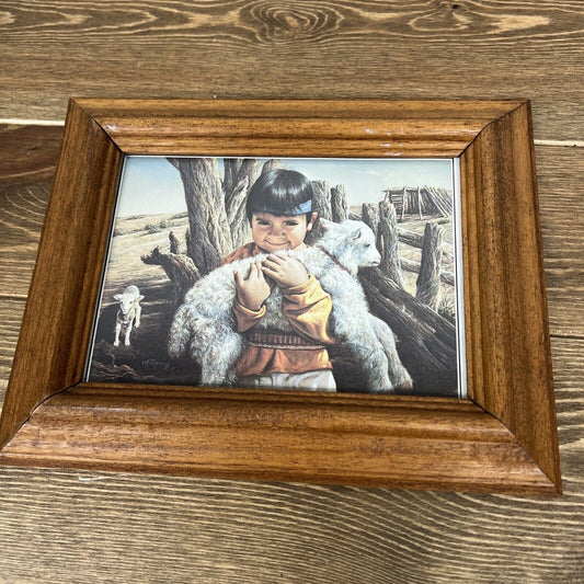 Alfredo Rodriguez Framed Native American Print Postcard Boy Holding A Sheep RARE