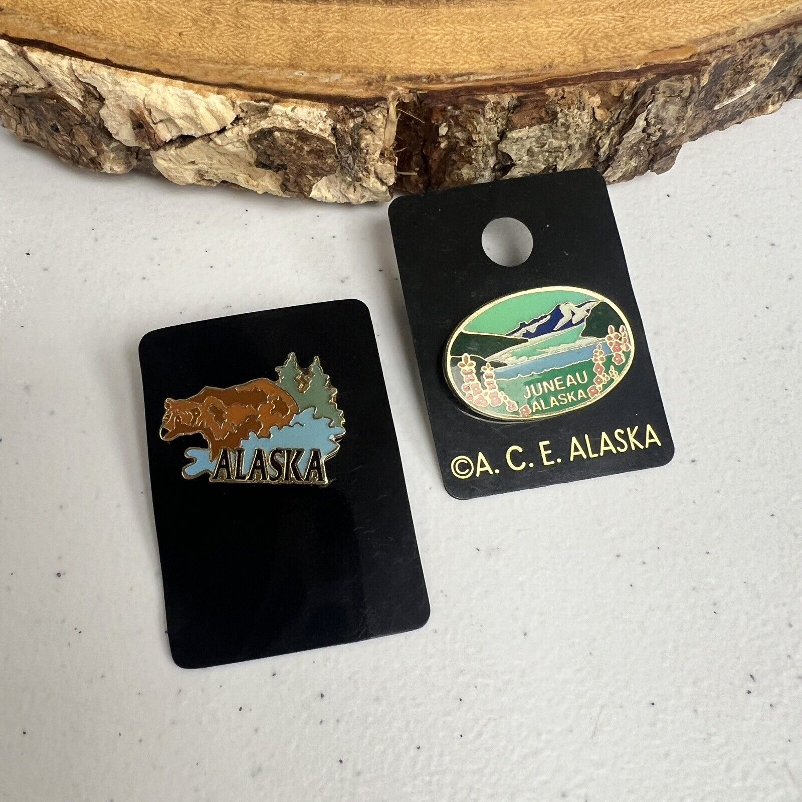 Juneau Alaska & Bear Hat Pin Lot of 2