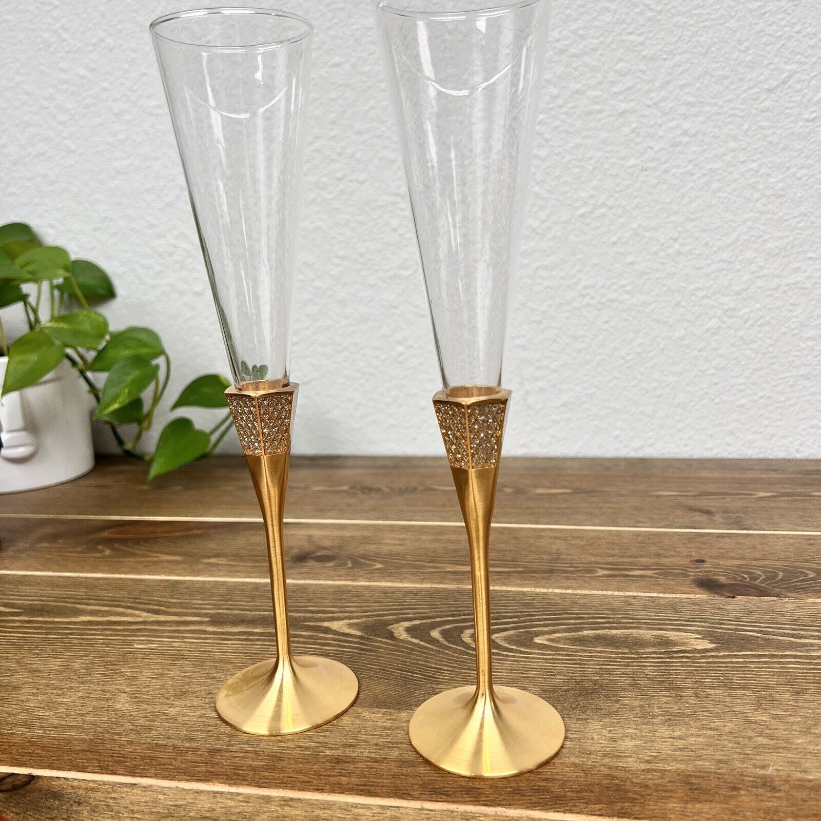 Waterford Crystal Lismore Diamond Gold Toasting Flutes Set Of 2