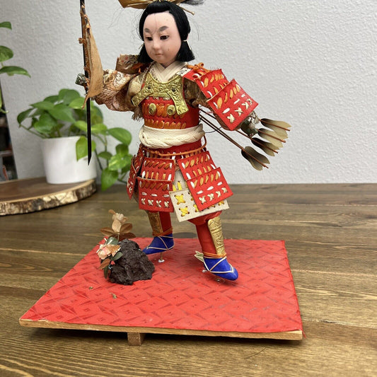 Vintage Samurai Momotaro Boy Warrior Japanese Fabric Doll Figure 12 inches