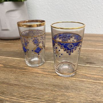 Vintage Cocktail Glass Blue Atomic Starburst Mid Century From París Set Of 2