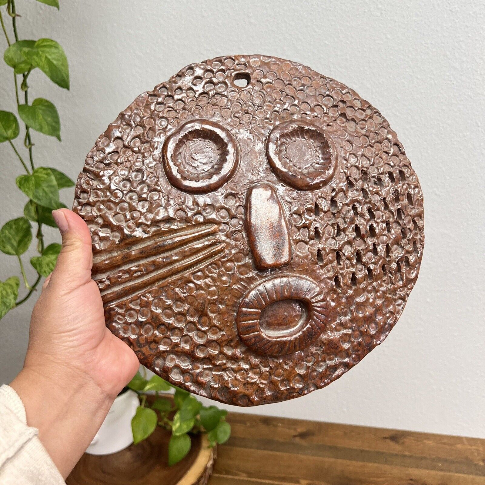 Studio Pottery Clay Face Mask Wall Art Handmade Vintage 1997 Signed Hampton 10"