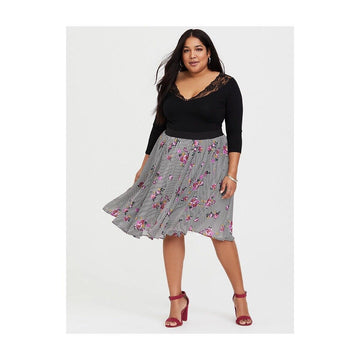 Torrid Black Floral Stripe Chiffon Midi Skirt Plus Size 3/4 XL