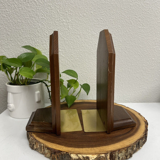 Vintage Wood & Bronze Peacock Jukebox Bookends Set