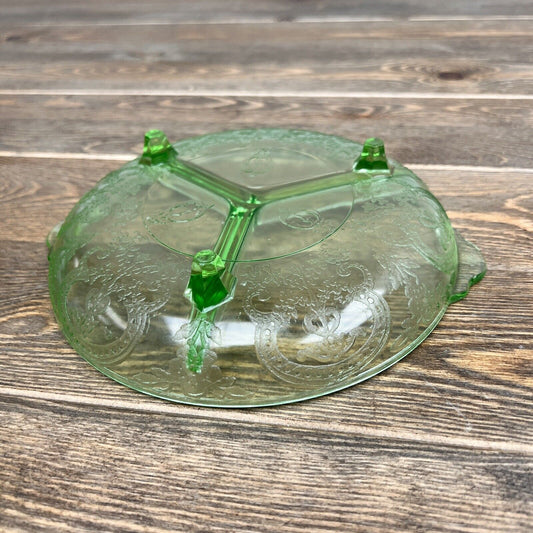 Indiana Glass HORSESHOE No.612 Green Footed 3-Part Divided Relish Dish