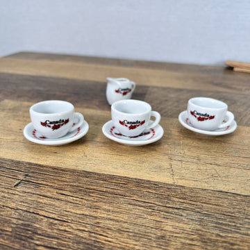 Set of 7-Piece Canada Mini Tea Cup Ceramic Saucer Plates & Tea Cups