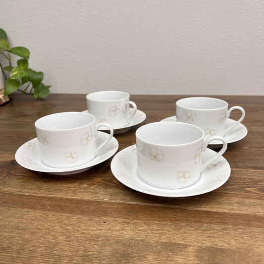 Elegant Mikasa White / Ivory  Fine China Cup & Saucer Set Of 4